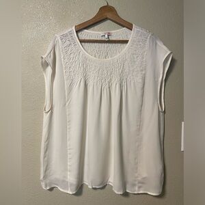 Joie 100% silk cream blouse, smocked neckline, drop shoulder, sleeveless